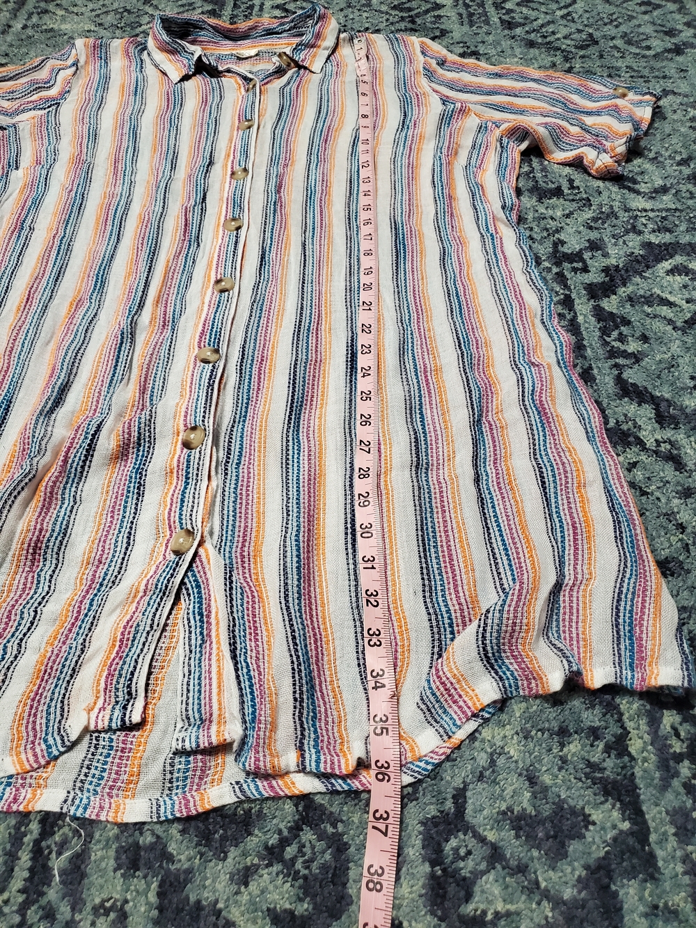 Keep In Touch Striped Button-Front Tunic Dress in Multicolor - Picture 7 of 9
